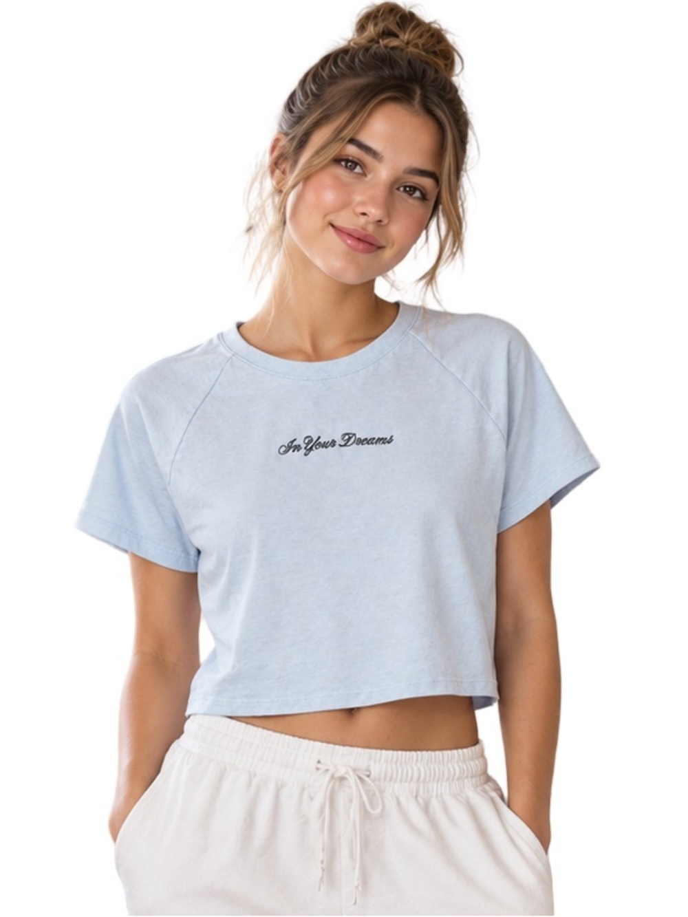 PINK Victoria's Secret Cotton Raglan Sleep Tee Blue In Your Dreams Crop Top XS